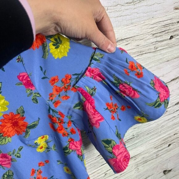 Ann Taylor floral pleated dress yellow blue size 4 - Picture 5 of 7